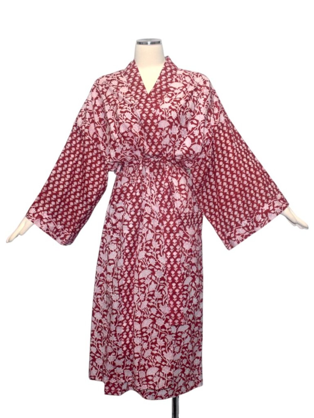 Sevya Handmade India Cotton Kimono Robe Floral Block Print Boho Pockets One size